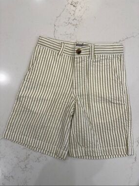 Boy’s One Kid Striped Cotton Shorts in Beige/White and Sage Green (3T)